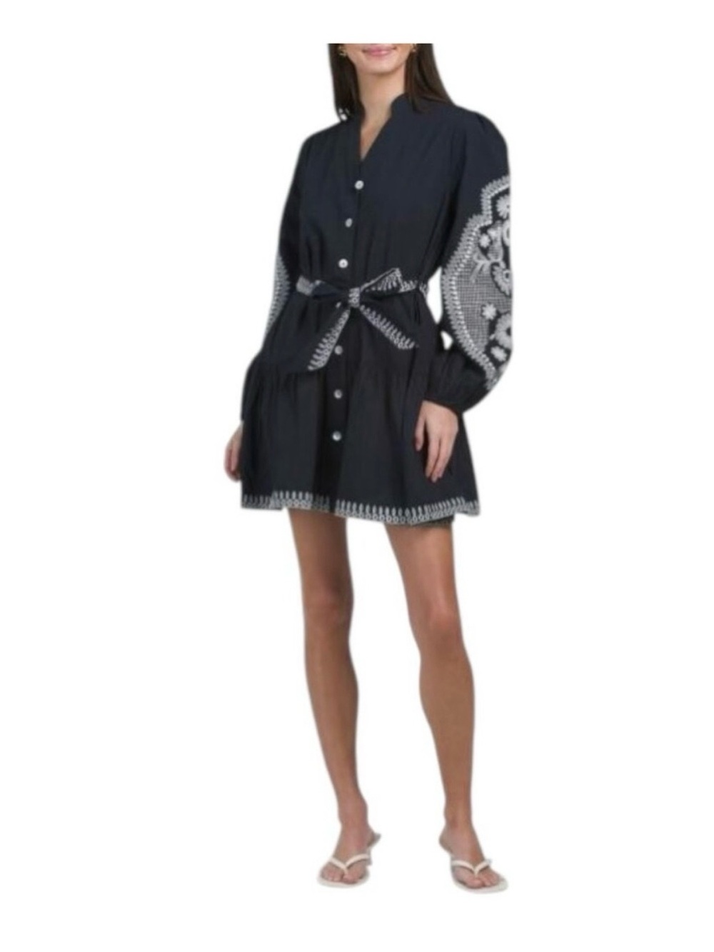 7 For All Mankind Navy Mini Dress with White Embroidered Sleeves NWT